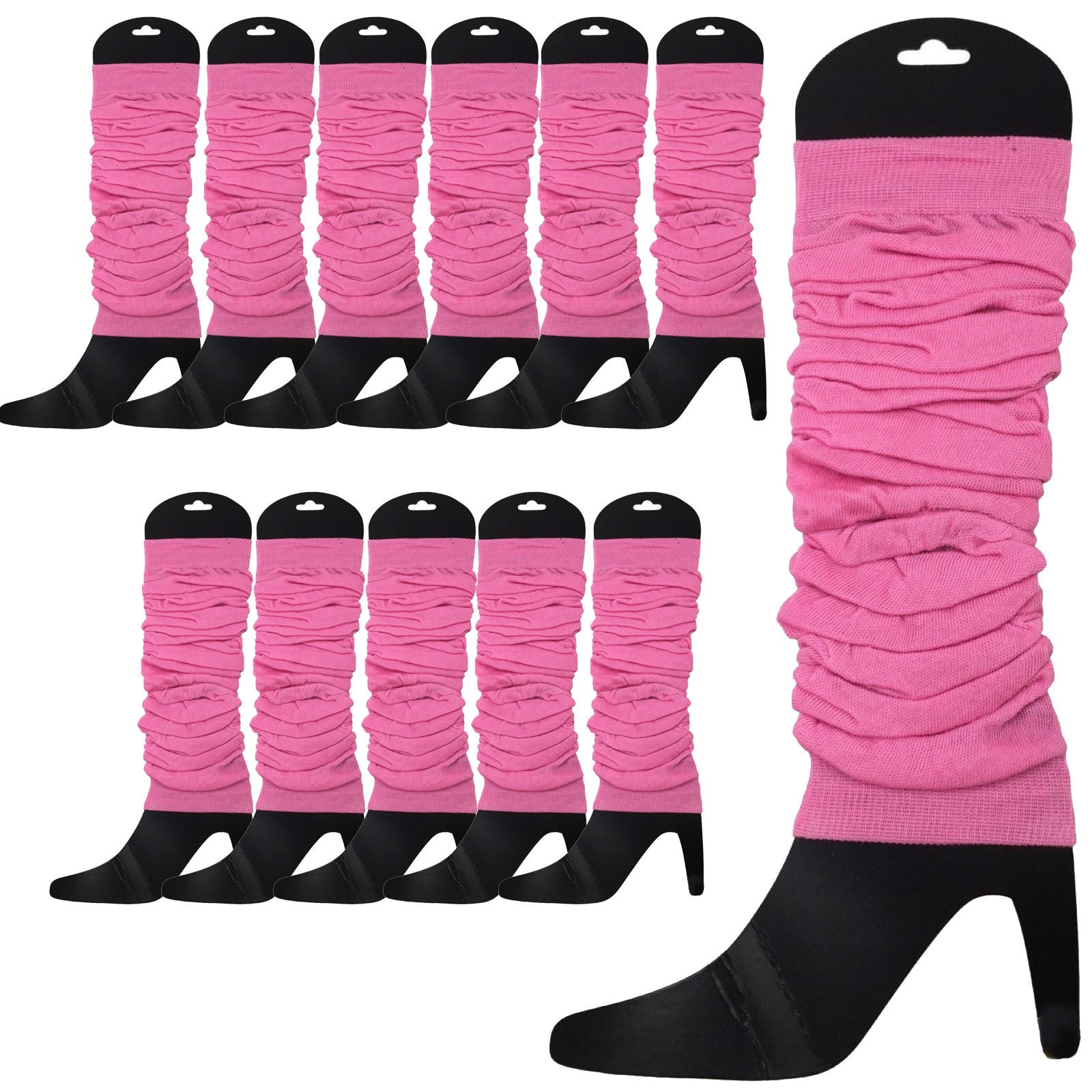 12 LEG WARMERS Knitted Womens Neon Party Knit Ankle Fluro Dance Costume 80s BULK - Light Pink